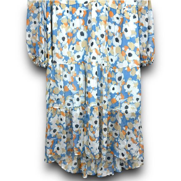 Joie Tiered Ruffle High Low Midi Dress Blue White Floral Print Lightweight XXL - Picture 4 of 9